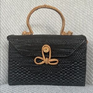 Beachgold | Aviana Rattan Woven Bag - Clutch or Crossbody - Black